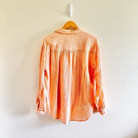Anthropologie Peach Button-Up Popover Shirt Women's Top Size M - Picture 7 of 11